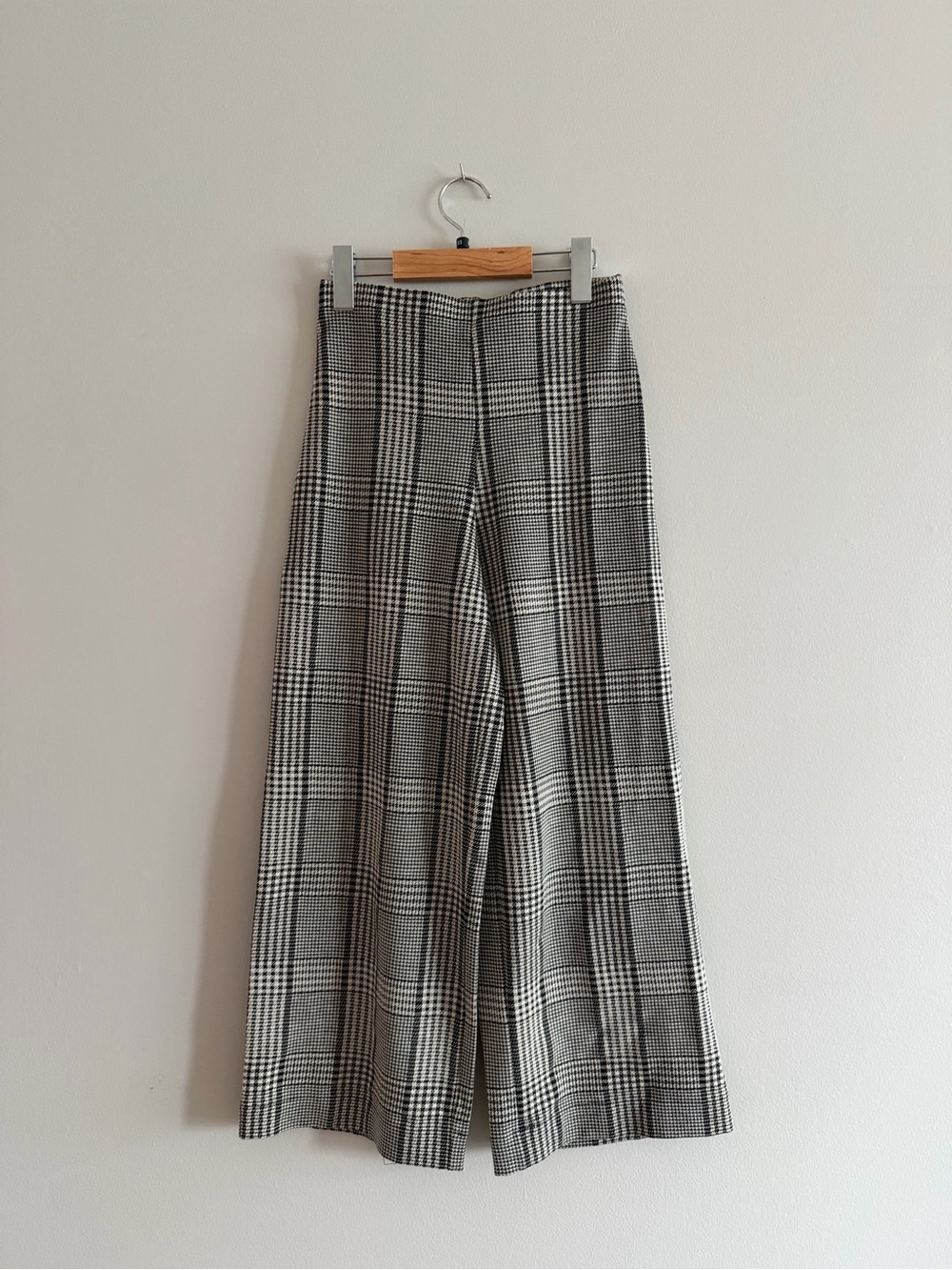 H&M Black & White Plaid Wide-Leg Trousers